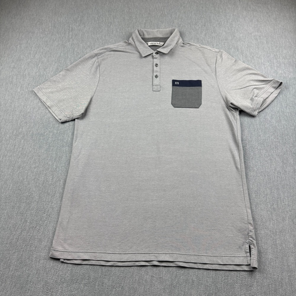 Travis Mathew Shirt Mens Large Gray Polo Short Sleeve Golf Performance Pocket